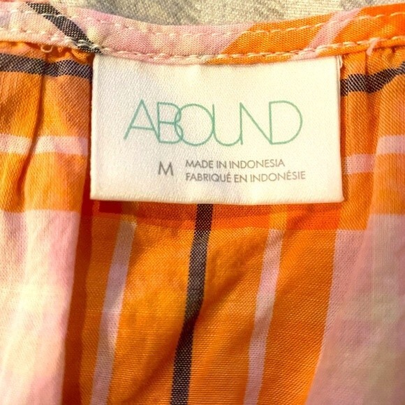 NWT Abound Adley orange & white plaid Juniors Puff Sleeve Crop Top Medium - Picture 3 of 8